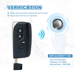 4 BTN Smart Key fob replacememnt for 2013 - 2017 Lexus LS460 LS600H with FCC ID: HYQ14ACX 5290 Board