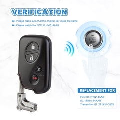 Smart car Key fob Replacement for ES is GS LS 2009-2012 Keyless Fob with FCC ID: HYQ14AAB 3370 Board
