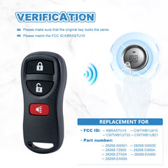 Replacement for Select Armada Murano Pathfinder Quest Titan keyless Entry Remote 3 Button KBRASTU15  KR-N3RA