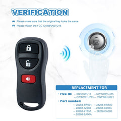 Replacement for Select Armada Murano Pathfinder Quest Titan keyless Entry Remote 3 Button KBRASTU15  KR-N3RA-100