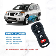 4 Button Car Key Fob Replacement for Nissan Infiniti Altima Armada Maxima Quest Sentra 350Z| EX35 FX35 FX45 I35 G35 QX56 KBRSTU15 100 PCS  KR-N4RA-100