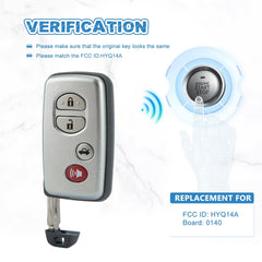 Smart Keyless Entry Remote Uncut 4 Buttons Key Fob Replacement for 2007-2010 Toyota Camry Avalon FCC ID: HYQ14AAB 0140