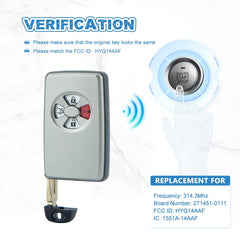 Keyless Entry Remote Replacement for Toyota Avalon 2005 - 2007 Smart Car Key Fob 271451-0111 with FCC ID: HYQ14AAF