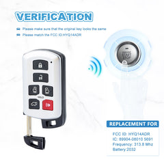 Smart car Key fob Replacement for 2011 - 2019 Toyota Sienna Keyless Remote with FCC ID: HYQ14ADR Keyless Entry Uncut Transponder