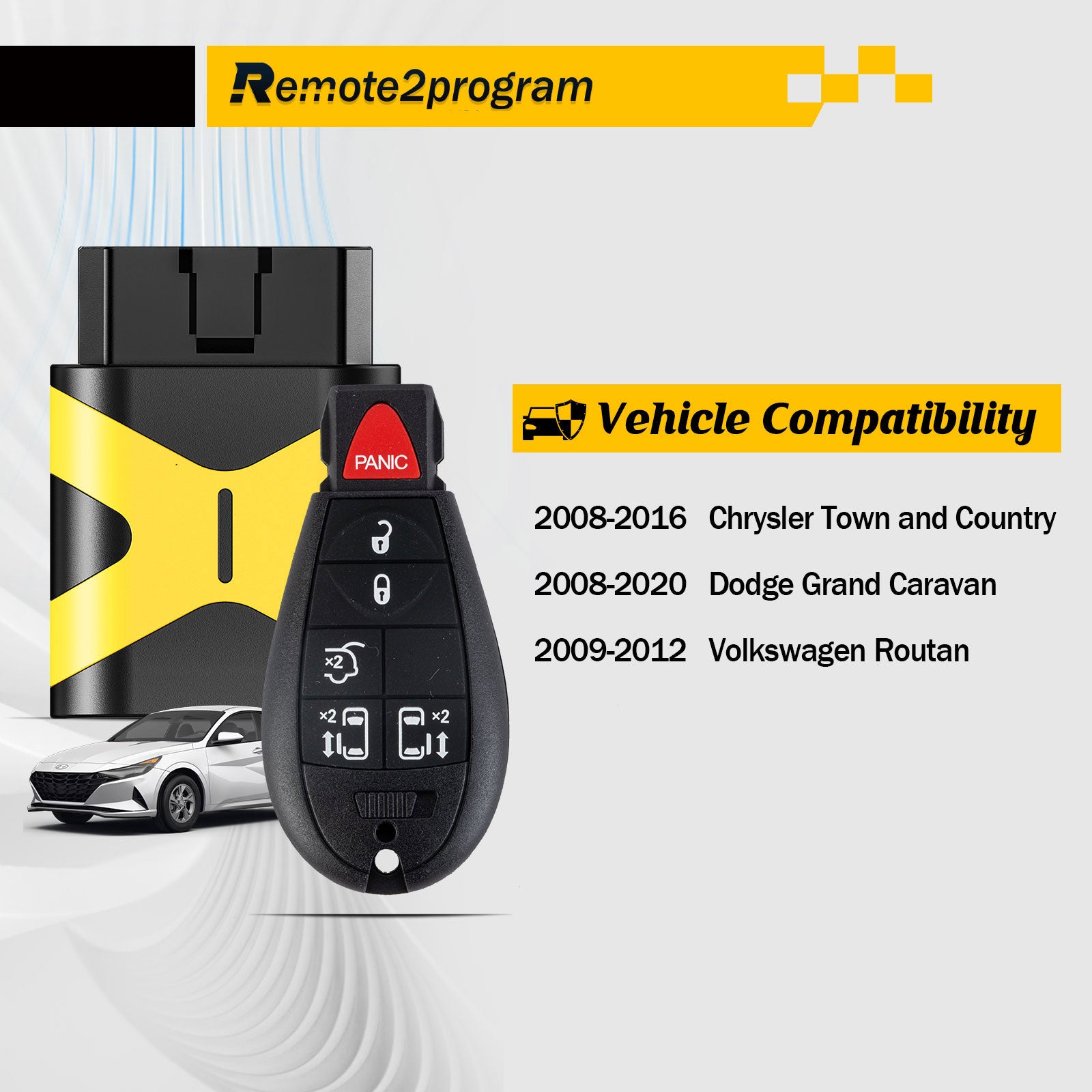 Bluetooth OBD for Car Key and Keyless Entry Remote Start Replacement for Dodge/Jeeep/Chrysler with FCC: IYZ-C01C or M3N5WY783X