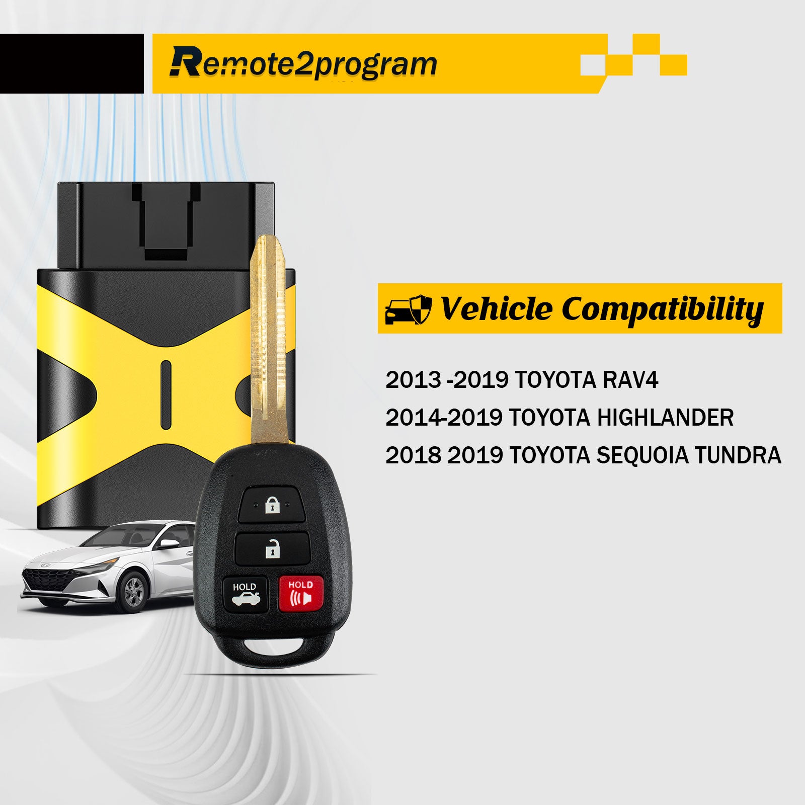 Simple and Safe Self Programming Car Key Kit Uncut Blade H Chip Car Key Replacement for RAV4/Highlander/Tundra with FCC: GQ4-52T