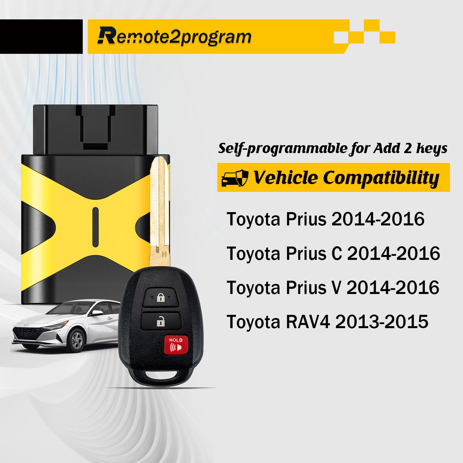 Add 2 Keys Programming Tool and H Chip Uncut Blade Car Key Replacement for Toyota Prius/RAV4 with FCC: HYQ12BEL