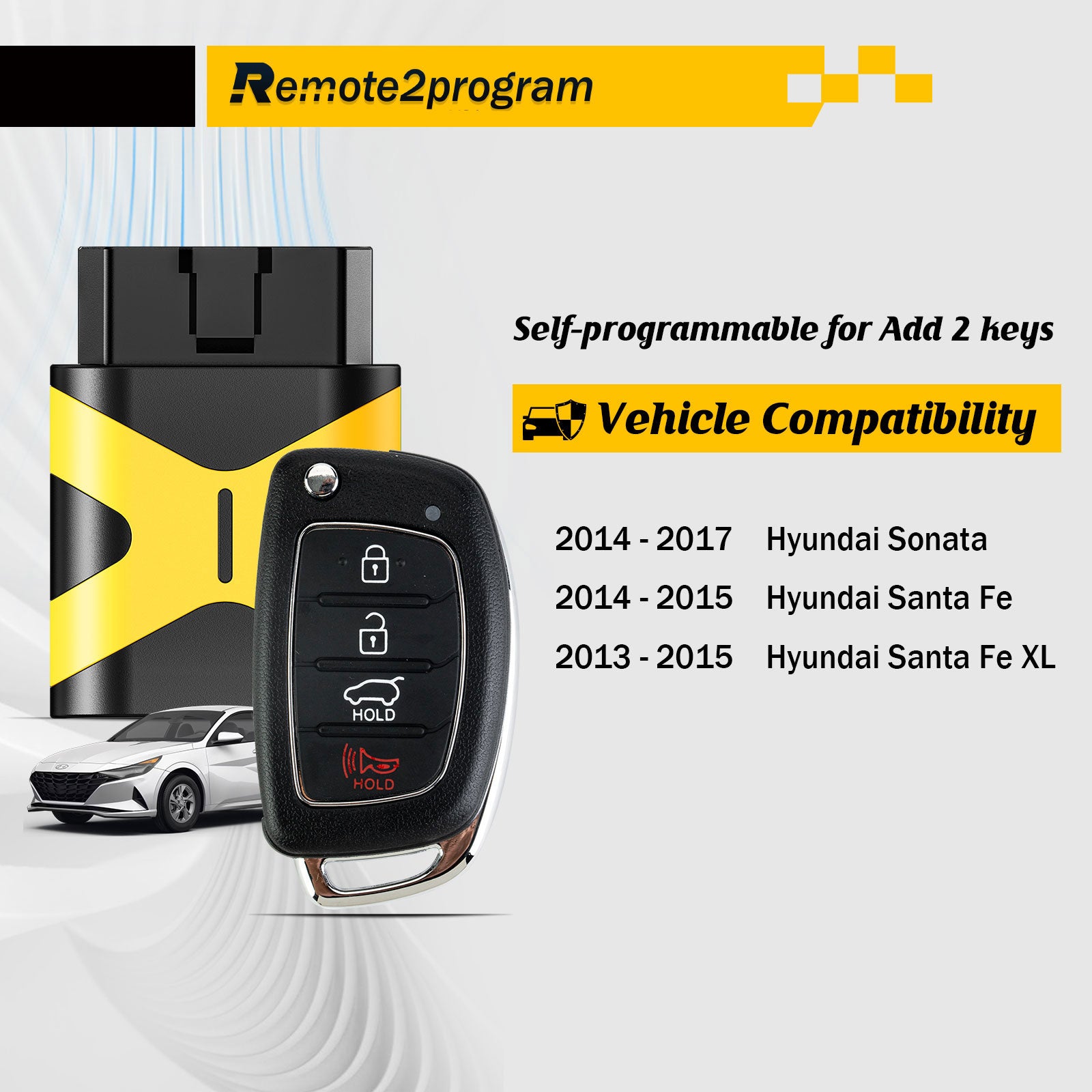 All Key Lost Car Key Programming Tool/Buluetooth/Paring with Smartphone and Uncut Remote FILP Replacment for 2015-2017 Hyundai Sonata with FCC: TQ8-RKE-4F16