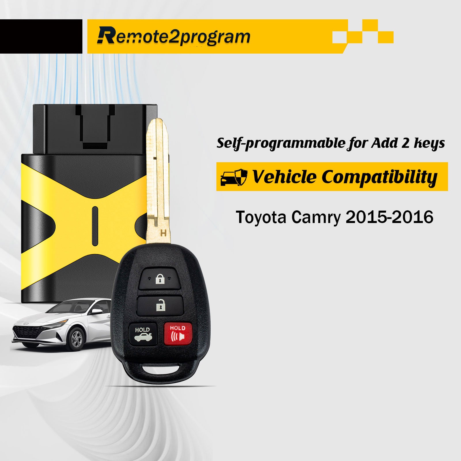 Add 2 Keys Remote Programming Tool and H Chip Uncut Blade Car Key Replacement for 2014-2017 Toyota Camry with FCC: HYQ12BEL