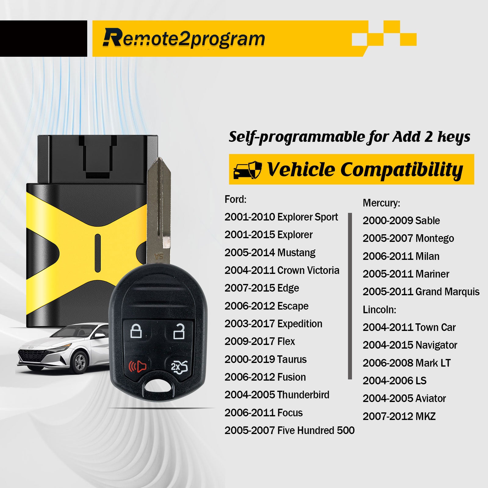 Bluetooth OBD Scanner for Car/Scan Tools for iPhone & Android and Key Fob Keyless Entry Replacement for Ford with FCC: CWTWB1U793(All Key Lost)