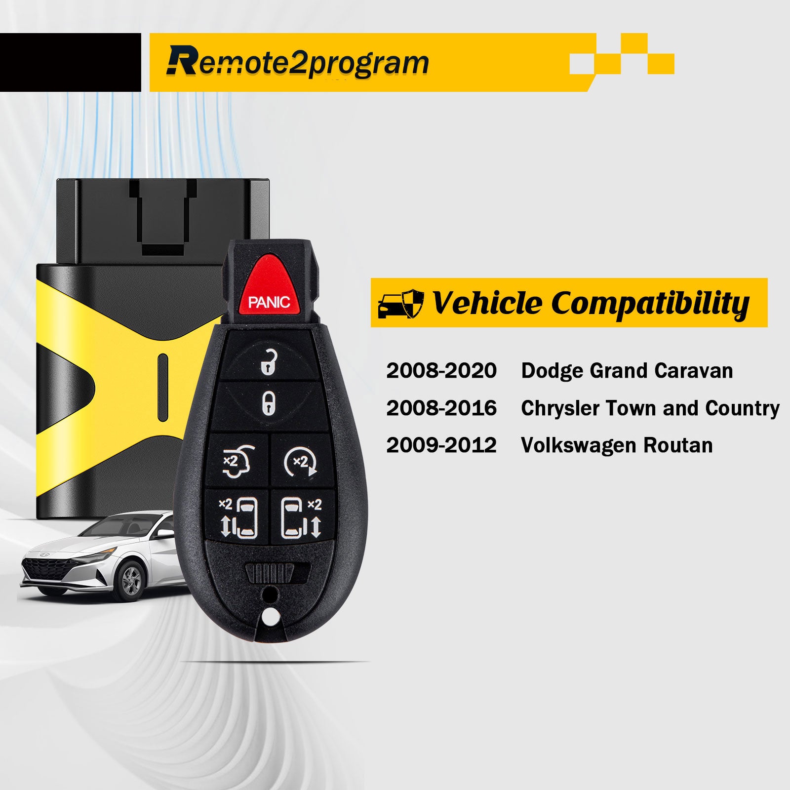 Bluetooth OBD for Car Key and Keyless Entry Remote Start Replacement for 2008-2020 Dodge Grand Caravan with FCC: IYZ-C01C or M3N5WY783X