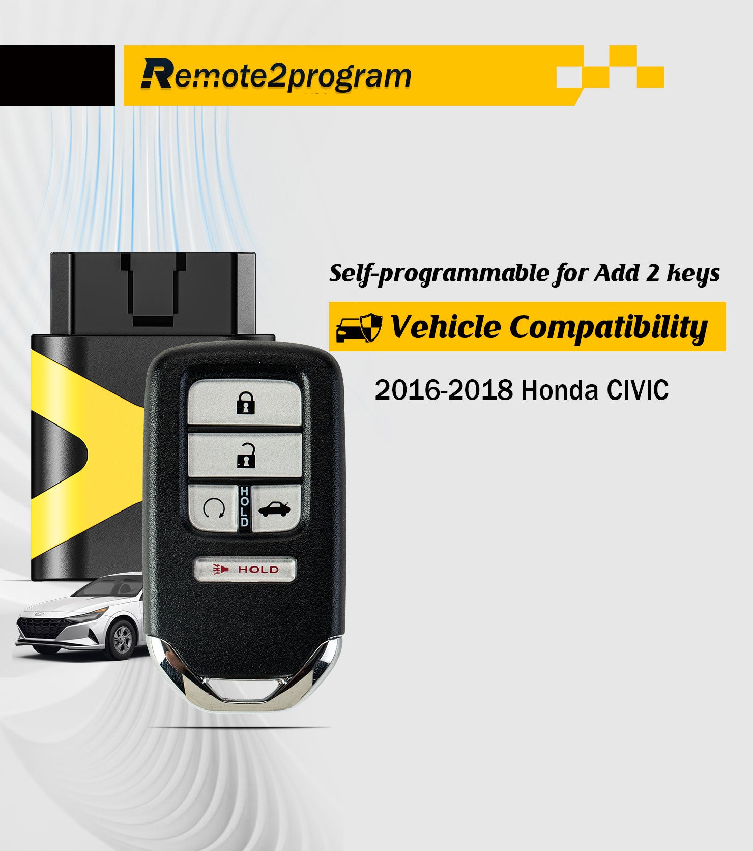 Car Key DIY Programmer Kit and Keyless Entry Remote Replacement for 2016-2018 Honda Civic with FCC: KR5V2X