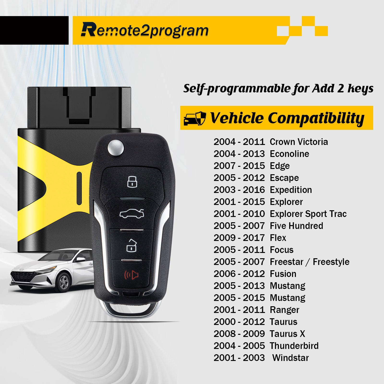 All Key Lost OBD Tool for Car Key/DIY and Blutooth/Add 2 Keys and Programmable Car Key Fob Replacement for Ford/Lincoln/Mercury with FCC: CWTWB1U345,CWTWB1U212,CWTWB1U331