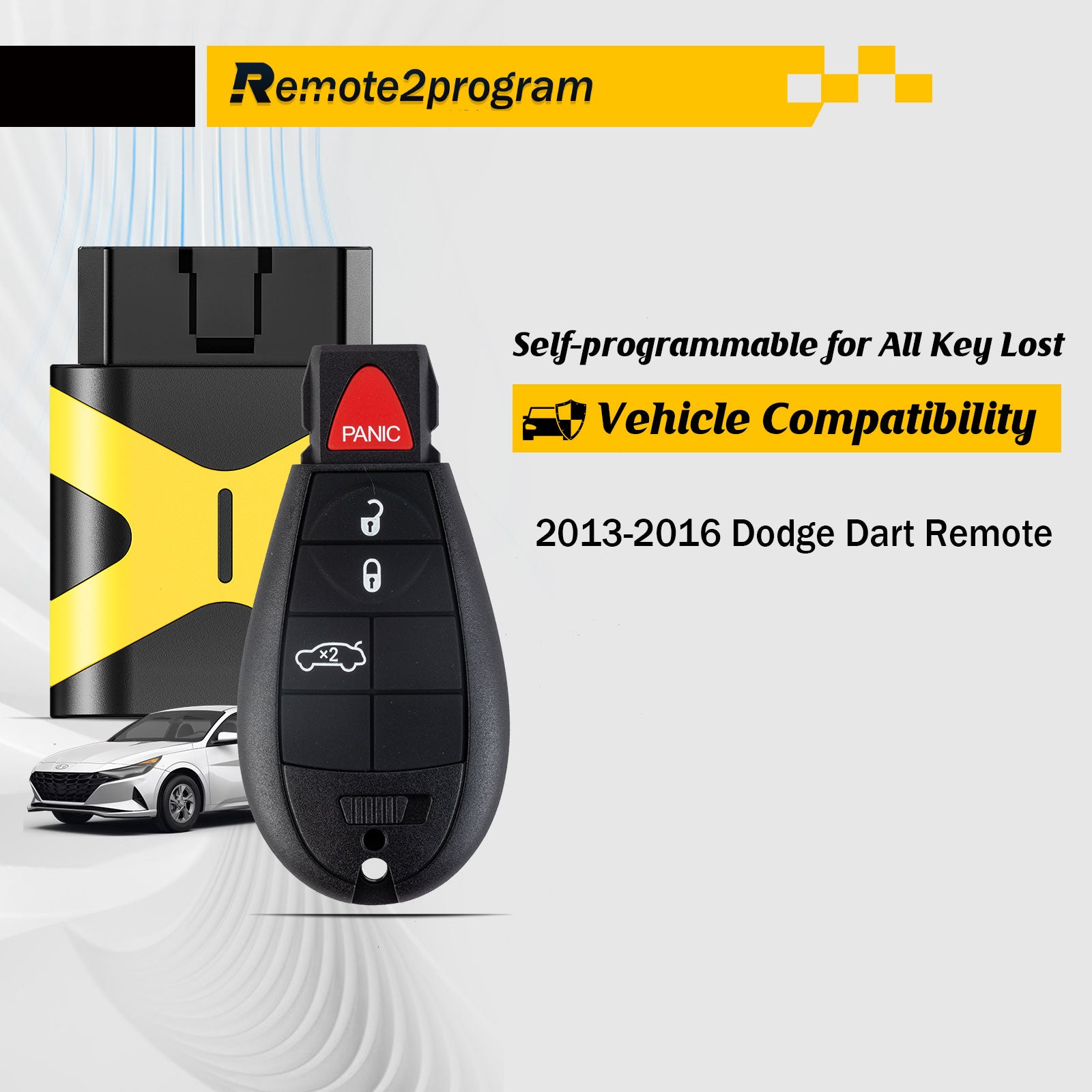 Programmable OBD DIY Tool for All Key Lost and Keyless Entry Remote Replacement for 2013-2016 Dodge Dart with FCC: M3N32297100