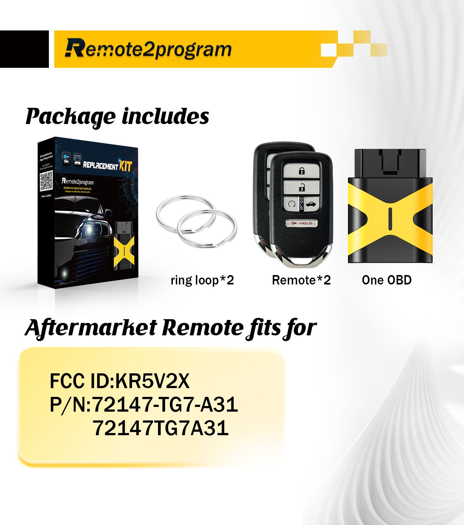 Car Key DIY Programmer Kit and Keyless Entry Remote Replacement for 2016-2018 Honda Civic with FCC: KR5V2X