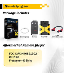 Dodge Car Key Programmer Tool/Bluetooth/12+8 Cable Adapter and Keyless Entry Remote Replacement for 2018 Durango with FCC: M3N-40821302