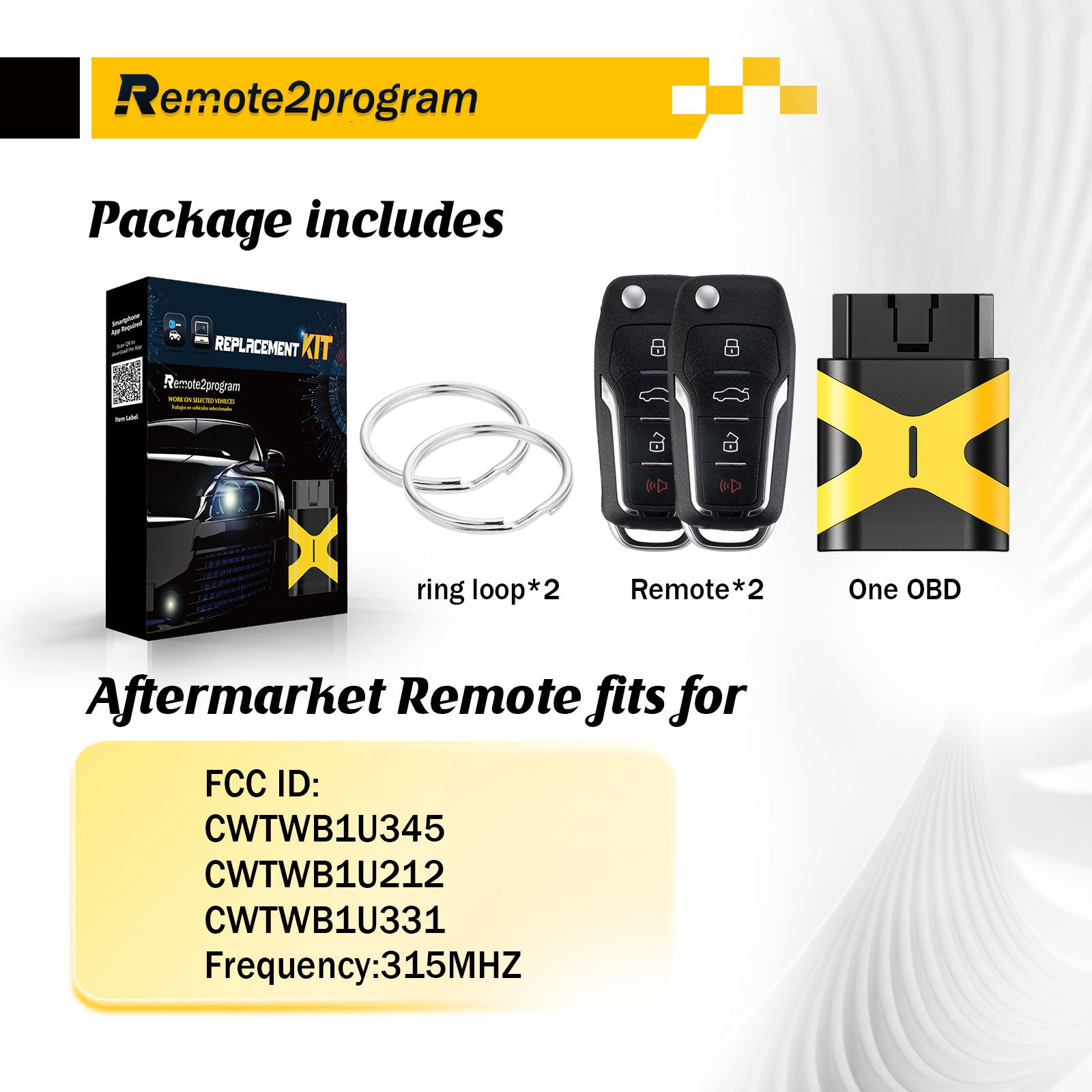 All Key Lost OBD Tool for Car Key/DIY and Blutooth/Add 2 Keys and Programmable Car Key Fob Replacement for Ford/Lincoln/Mercury with FCC: CWTWB1U345,CWTWB1U212,CWTWB1U331