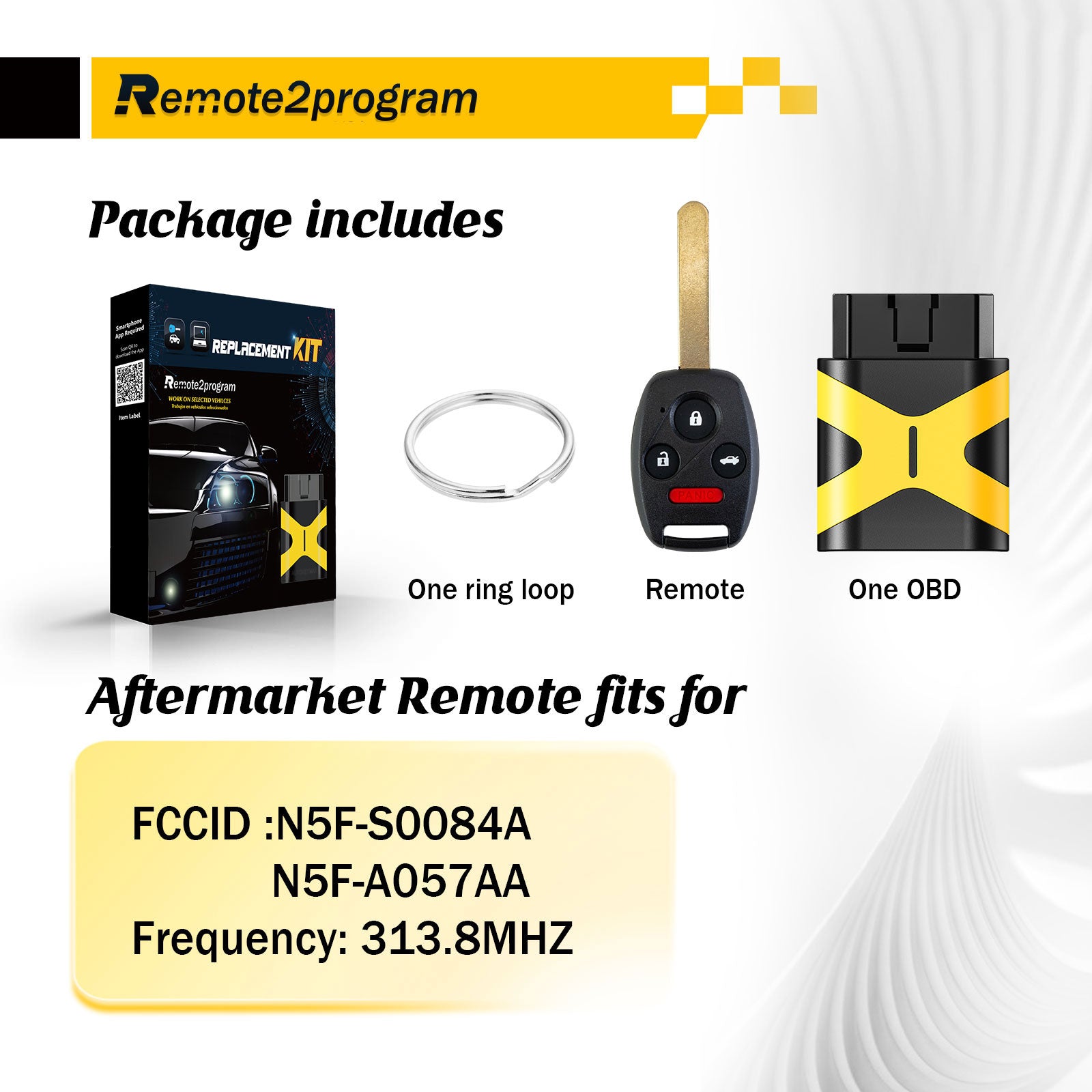 DIY Programmer Kit/Scanner Tool and Uncut Car Key Fob Replacement for Honda with FCC: N5F-S0084A (4 Buttons)