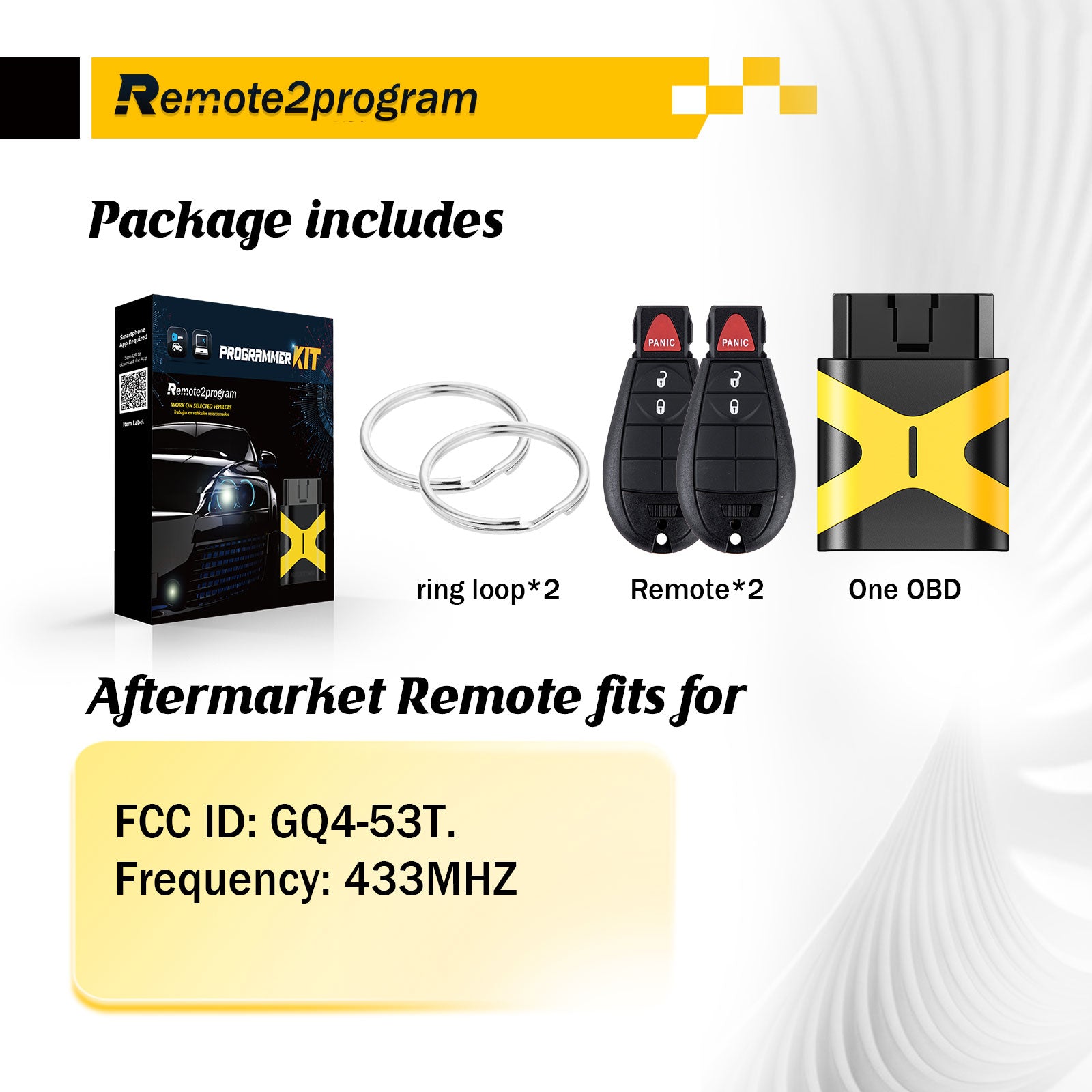 All Key Lost OBD Tool DIY Kit/Add 2 Keys and Keyless Entry Remote Replacement for Dodge with FCC: GQ4-53T