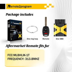 Self Programmble OBD Programmer Kit with Uncut Car Key Fob Replacement for Honda with FCC: MLBHLIK-1T (3 Buttons)