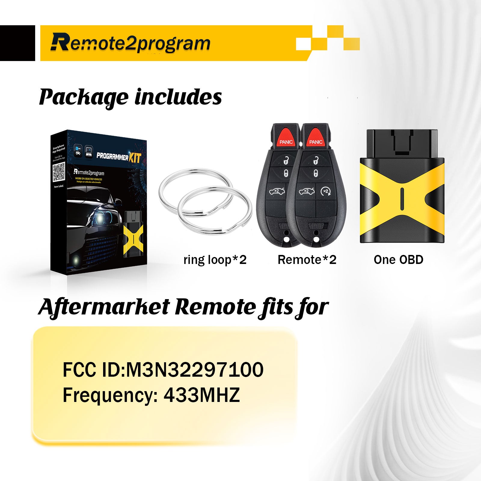 All Key Lost OBD Scanner Diagnostic Tool/Add 2 Keys and Keyless Entry Remote Replacement for Dodge with FCC: M3N32297100