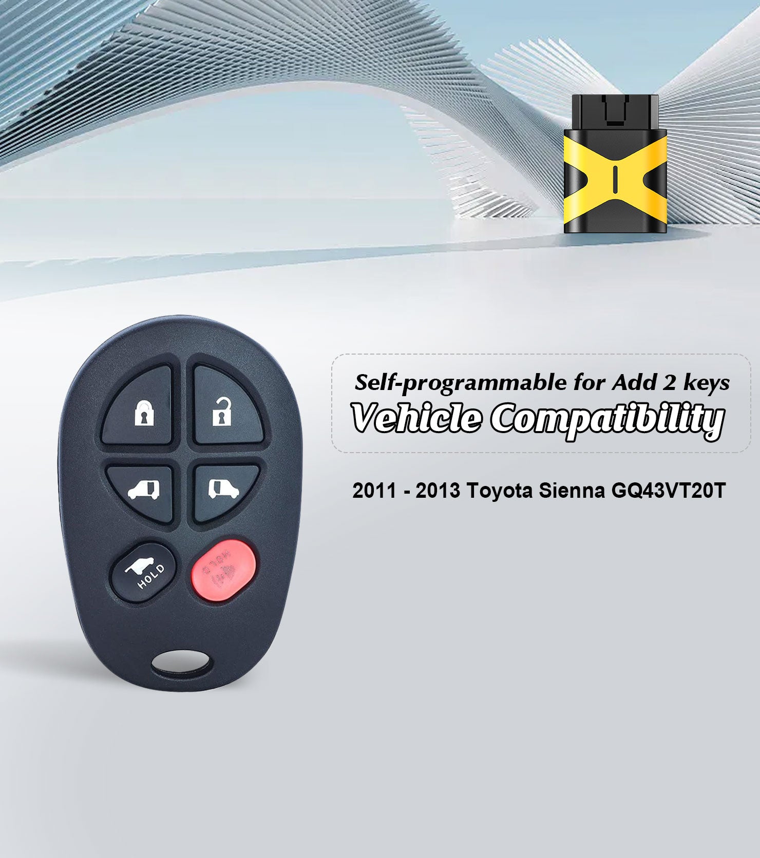 Car Key Keyless Entry Self Programmable Remote Control Replacement for 2011 2012 2013 Toyota Sienna 315MHZ with FCC: GQ43VT20T