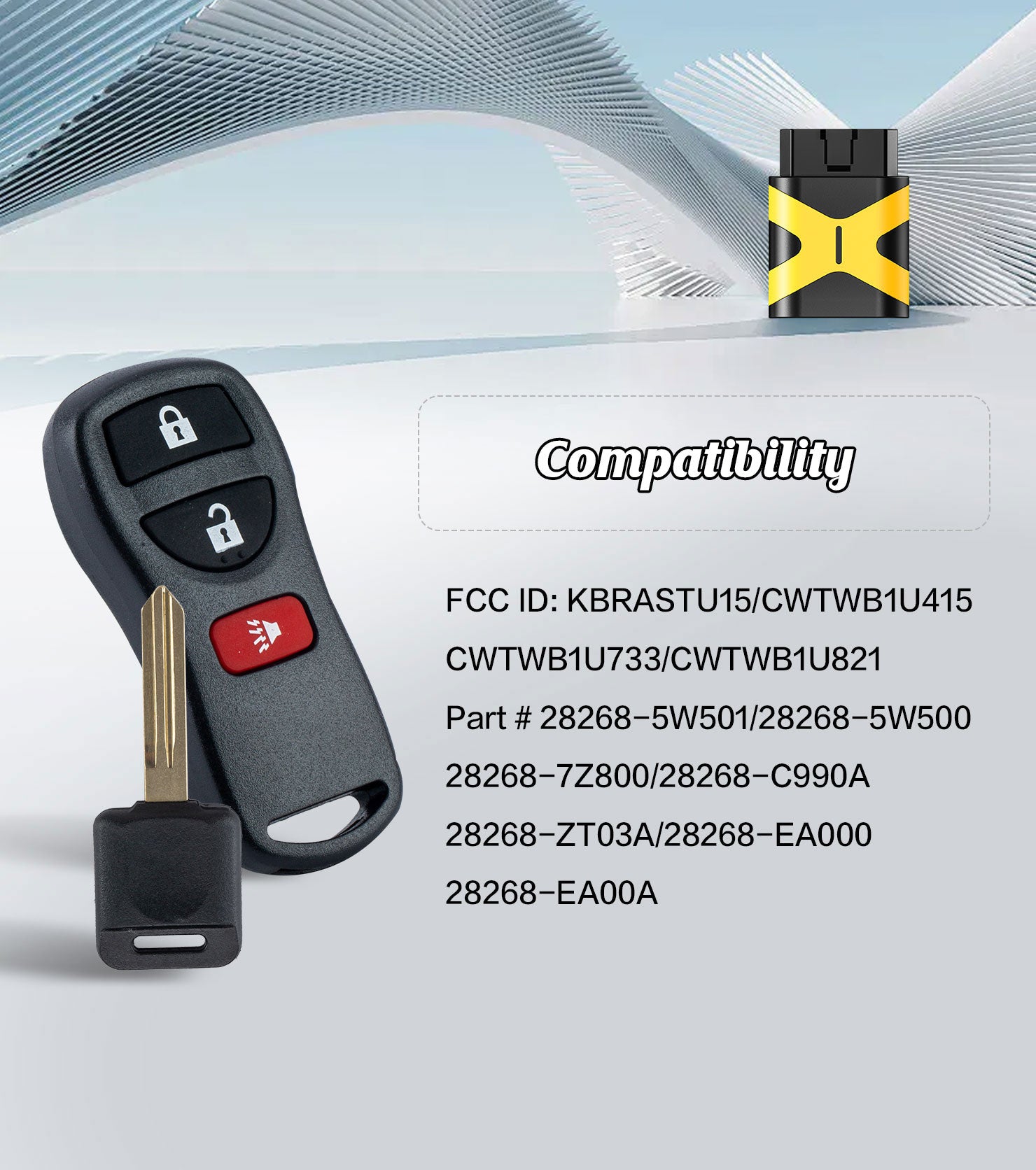 Car Key Fob Keyless Entry Remote with Self Programmable Ignition Key Replacement for 2005-2015 Armada/2005-2013 Pathfinder with FCC: KBRASTU15/CWTWB1U733