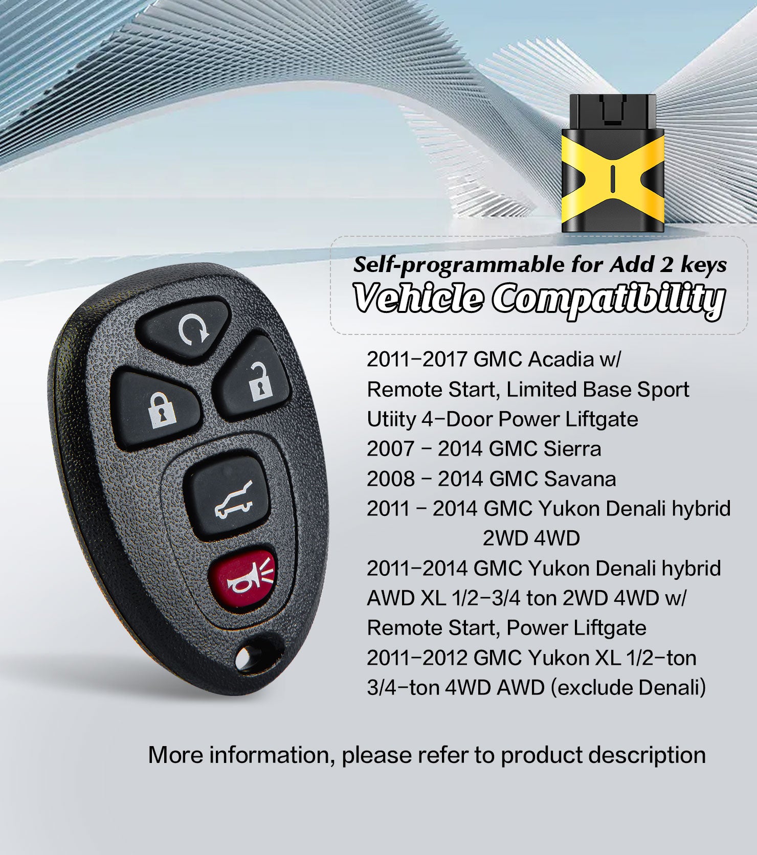 Self Programmable Car Key Keyless Entry Remote Replacement for 2007-2014 GMC Sierra/2008-2010 Saturn Vue 315MHZ with FCC: OUC60221 OUC60270