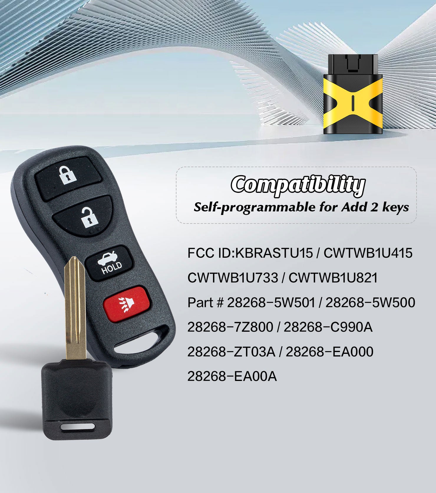 Car Key Fob Keyless Entry Remote with Self Programmable Ignition Key Replacement for Infiniti EX35/Nissan Pathfinder/Sentra with FCC: KBRASTU15/CWTWB1U733