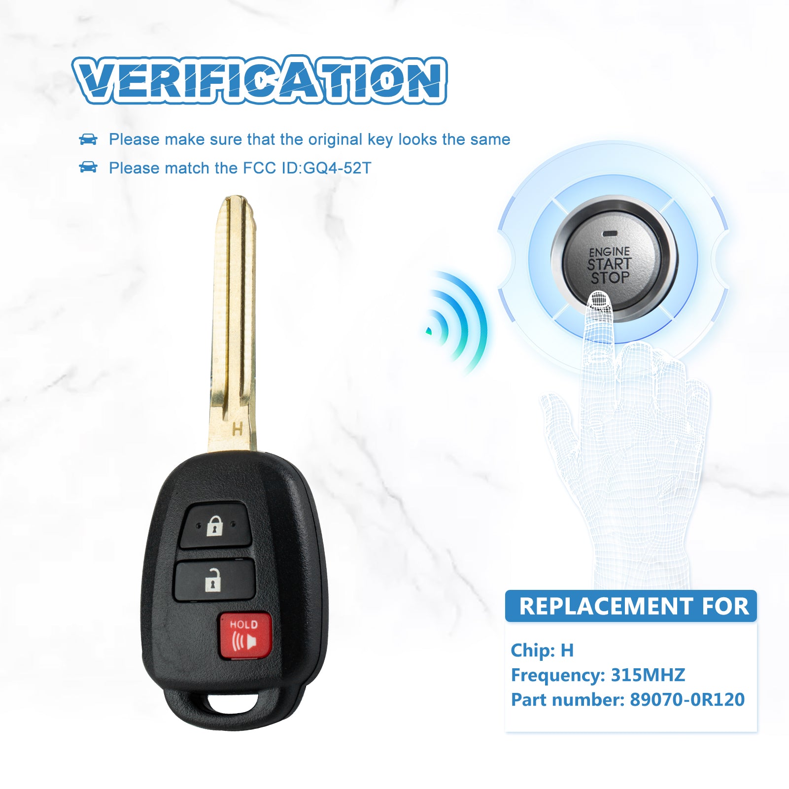 Keyless Entry Remote 3 BTN H-Chip for 2013-2016 Toyota RAV4 2014-2017 Highlander LE GQ4-52T