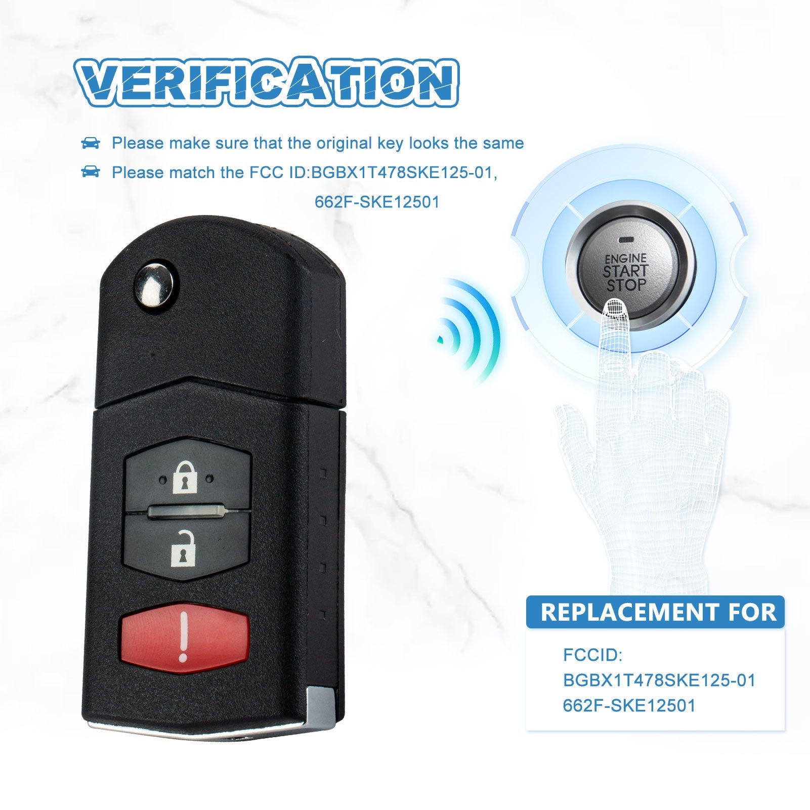 Car Key Fob Keyless Entry Remote Replacement for Mazda 2 5 CX-7 CX-9 BGBX1T478SKE125-01