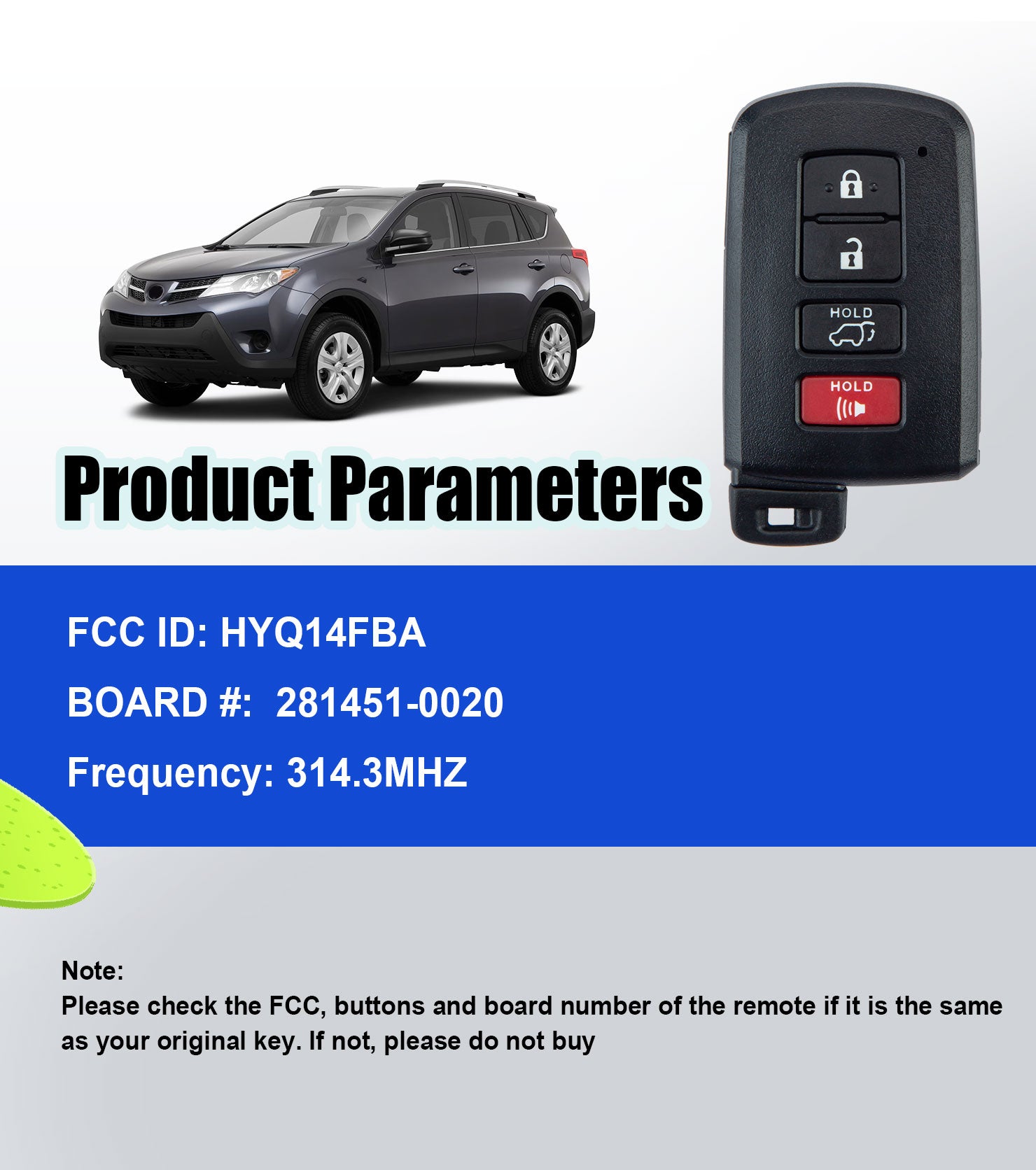 Smart Car Key Voice Kit Self Programmable Keyless Entry Remote Replacement for 2013 - 2018 Toyota RAV4 HYQ14FBA 0020 Board