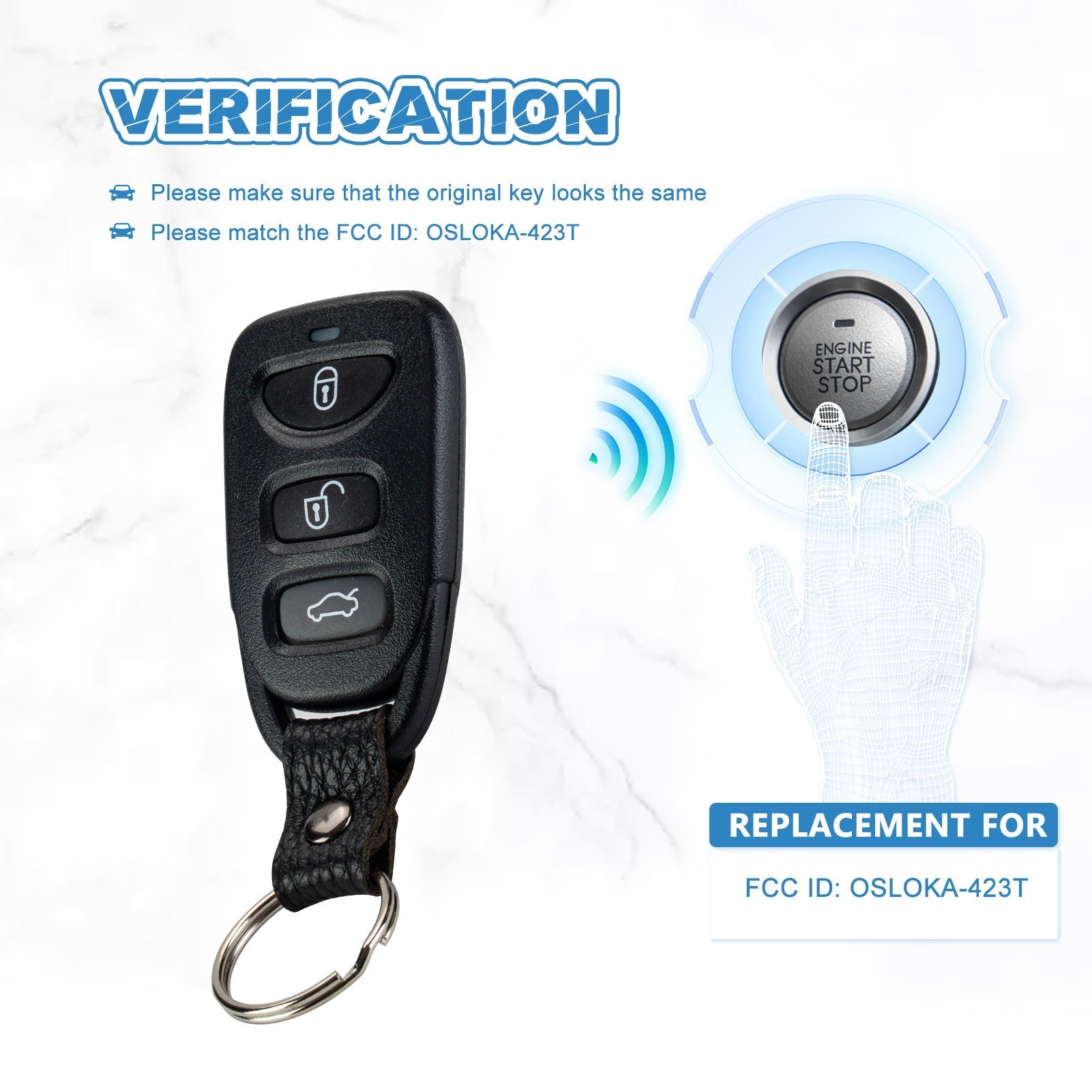 Keyless Entry Remote Car Key Fob Replacement for 2016 - 2020 Hyundai Elantra OSLOKA-423T