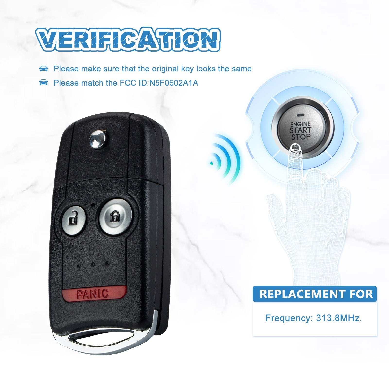 Keyless Entry Remote Flip Key Fob Replacement for Acura 2007-2013 RDX MDX 3BTN N5F0602A1A  KR-A3SA