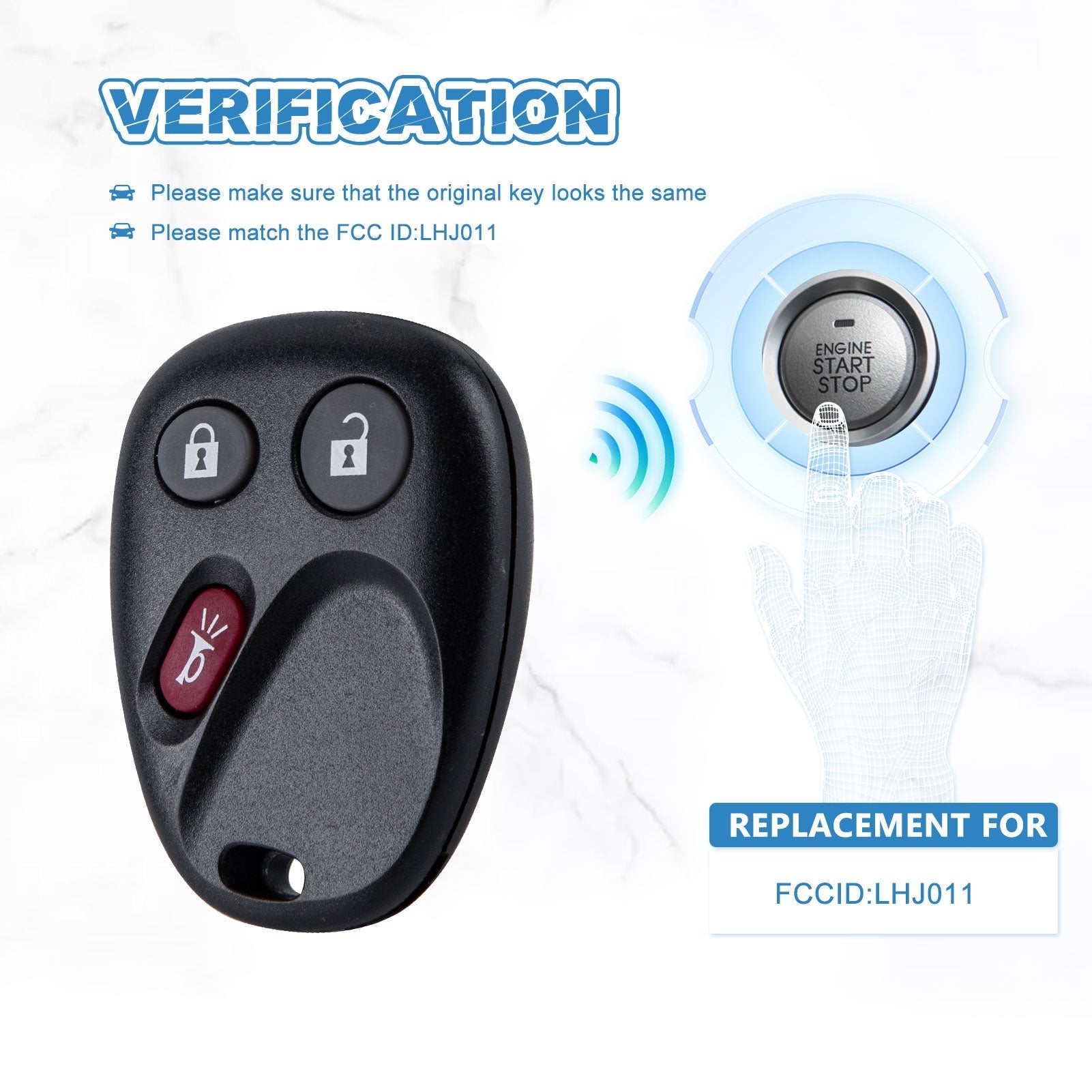 3 BTN Car Key Fob Keyless Entry Remote Replacement for Tahoe Silverado Yukon Sierra LHJ011  KR-C3RB