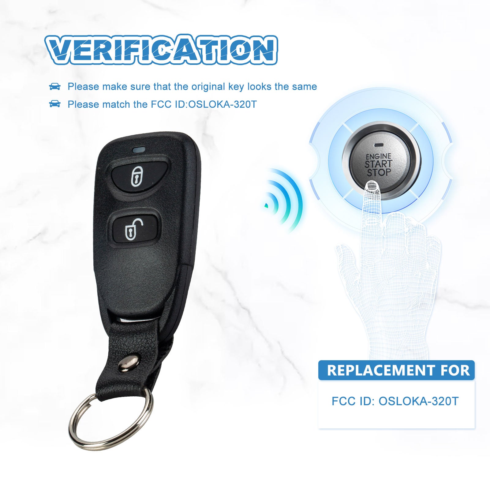 Car Key Fob Keyless Entry Remote Replacement for 2005 - 2009 Hyundai Tuscon Remote OSLOKA-320T