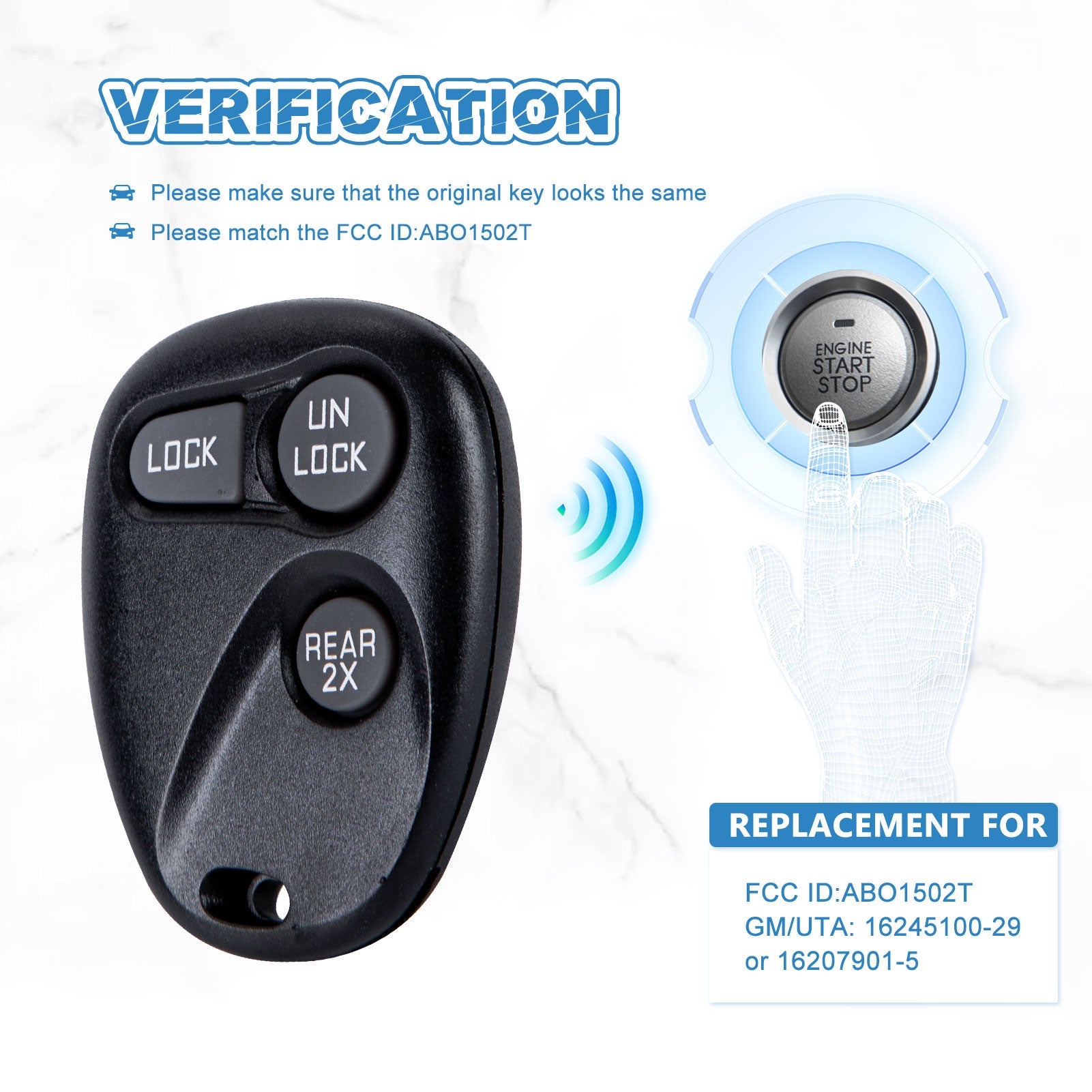 Car Key Fob for Kleyless Entry Remote Replacement for 1997-1999 Tahoe ABO1502T  KR-C3RG