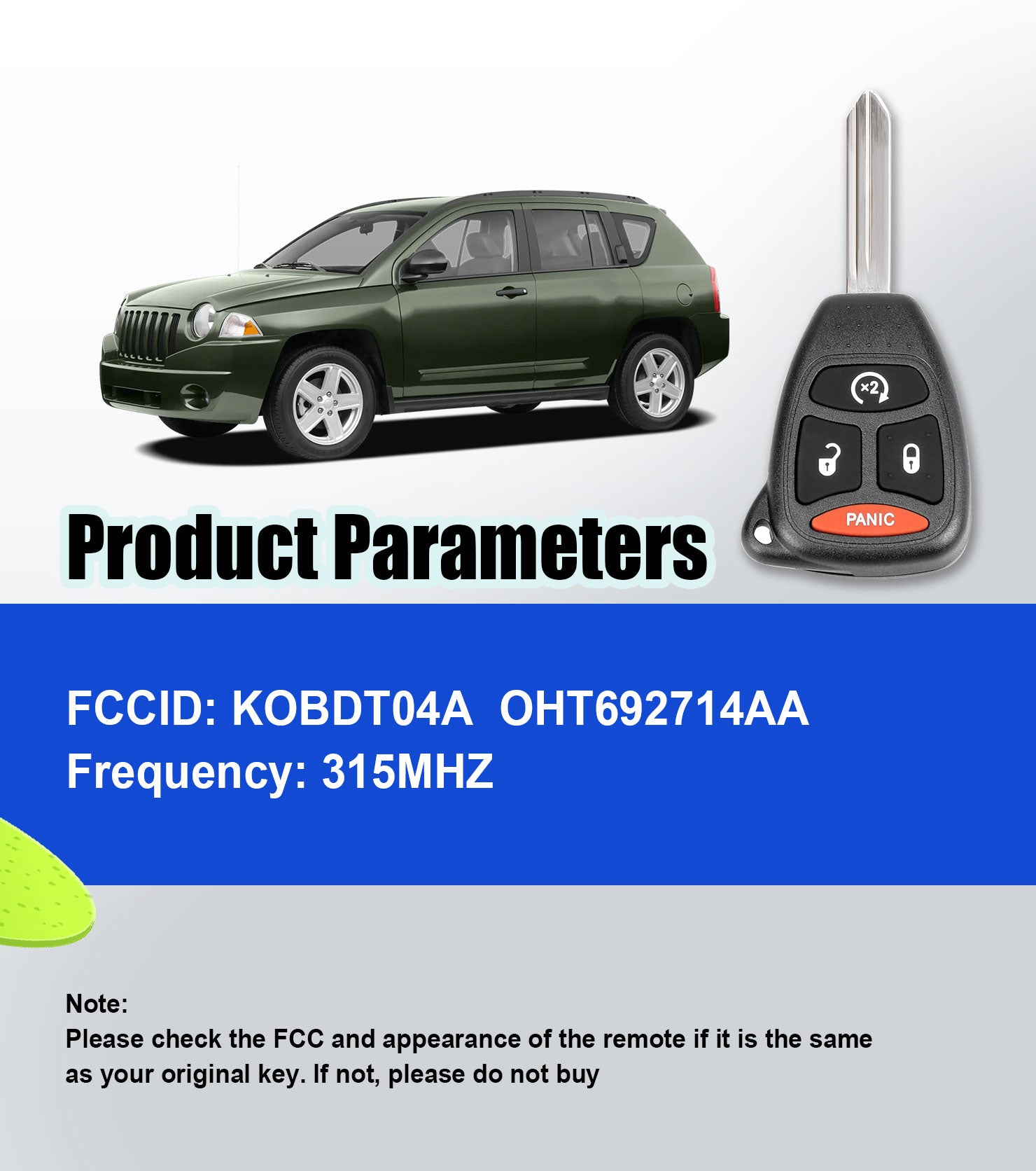 Uncut Car Key Fob DIY Voice Kit Replacement for Dodge Caliber Nitro Ram Dakota Chrysler Aspen Jeep Compass Wrangler Patriot 2005 2006 2007 2008 2009 2010 2011 2012 2013 KOBDT04A