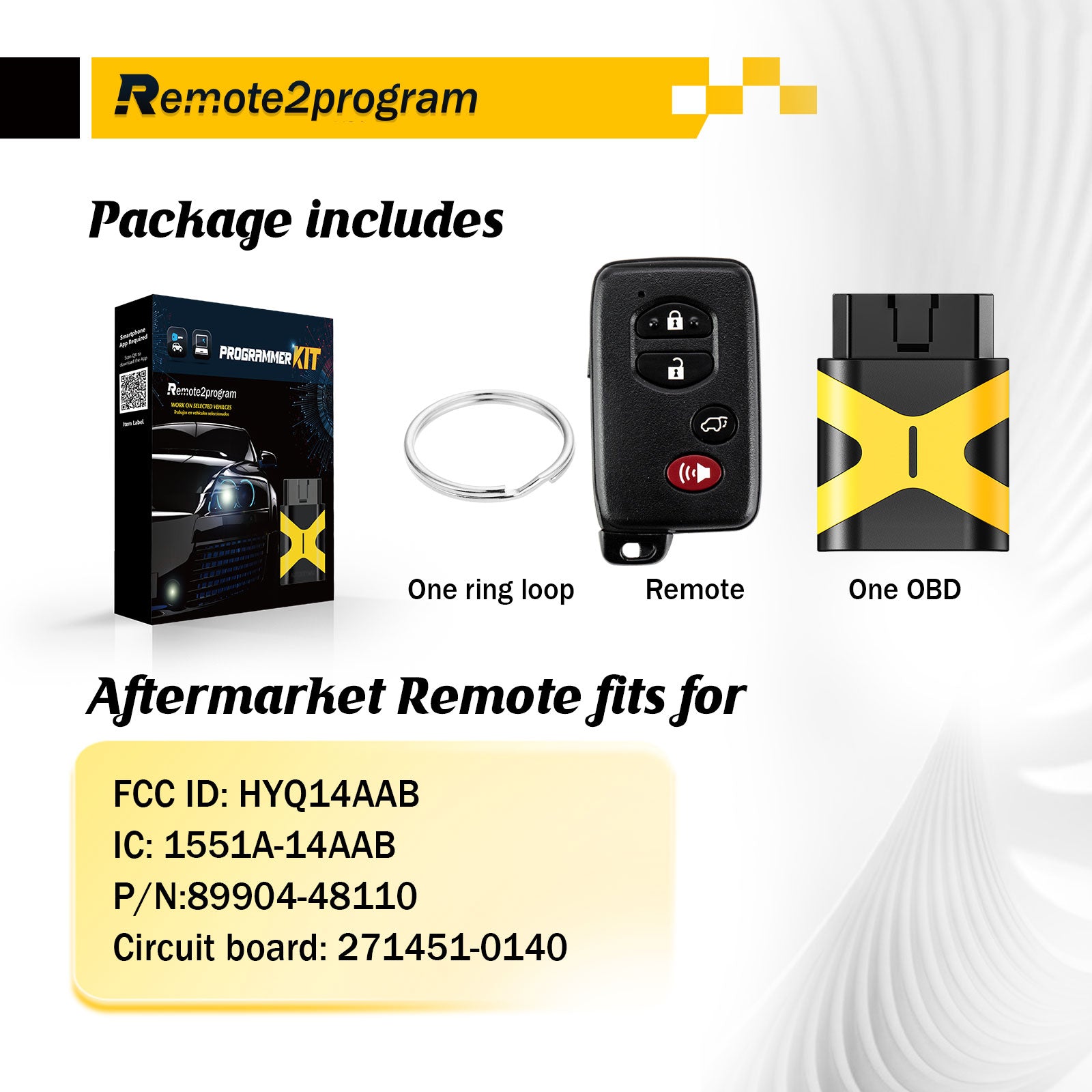 OBD Self Programmer Tool/DIY Pairing/Bluetooth and Keyless Entry Smart Car Key Replacement for Toyota with FCC: HYQ14AAB 0140 Board/No Tool Required