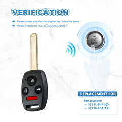 Keyless Entry Remote 5 BTN Replacement for 2003-2007 Honda accord 315mHz OUCG8D-399H-A  KR-H4SA
