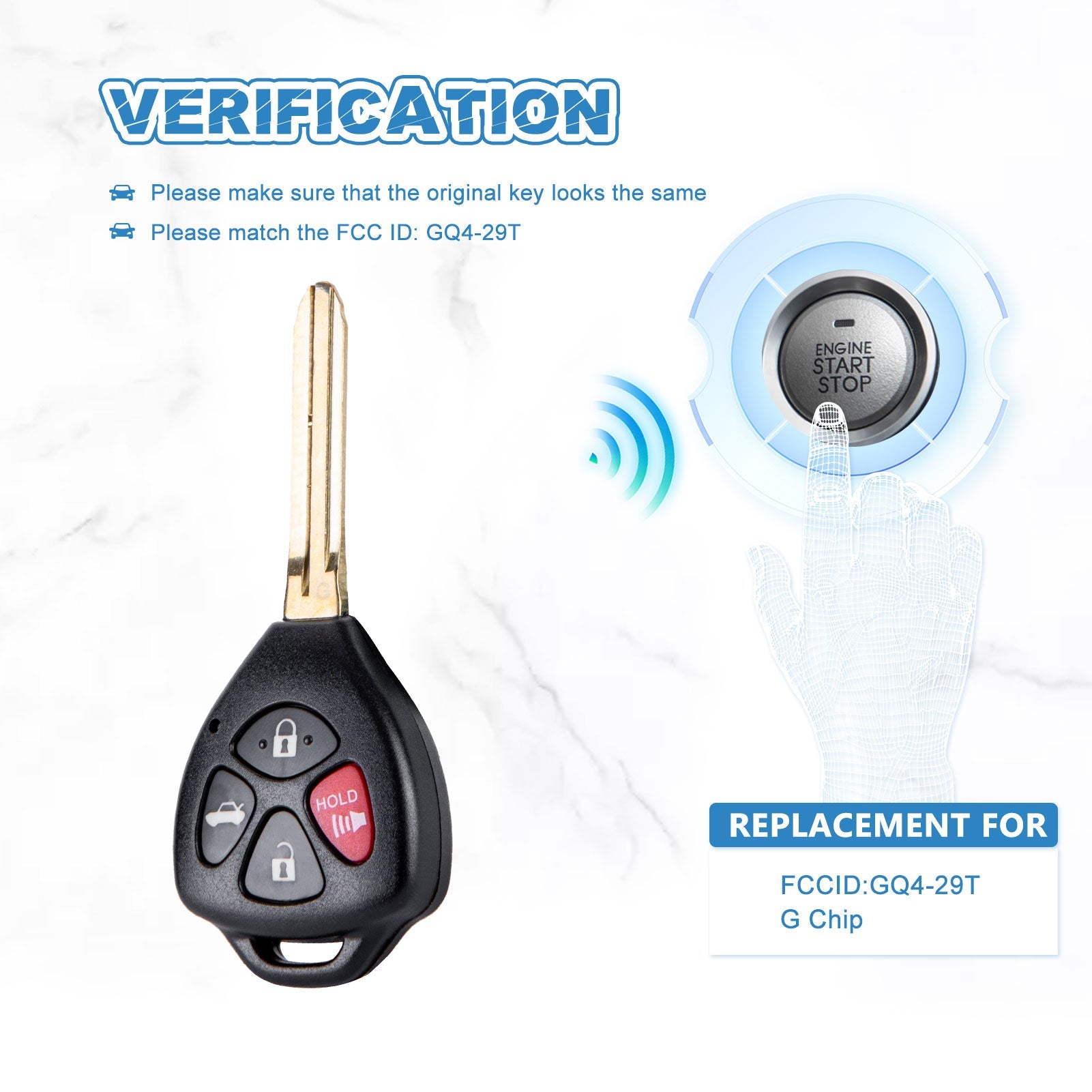 New Keyless Entry Remote Car Key Replacement for 2010-2013 Corolla 3 BTN GQ4-29T G Chip  KR-T4SD