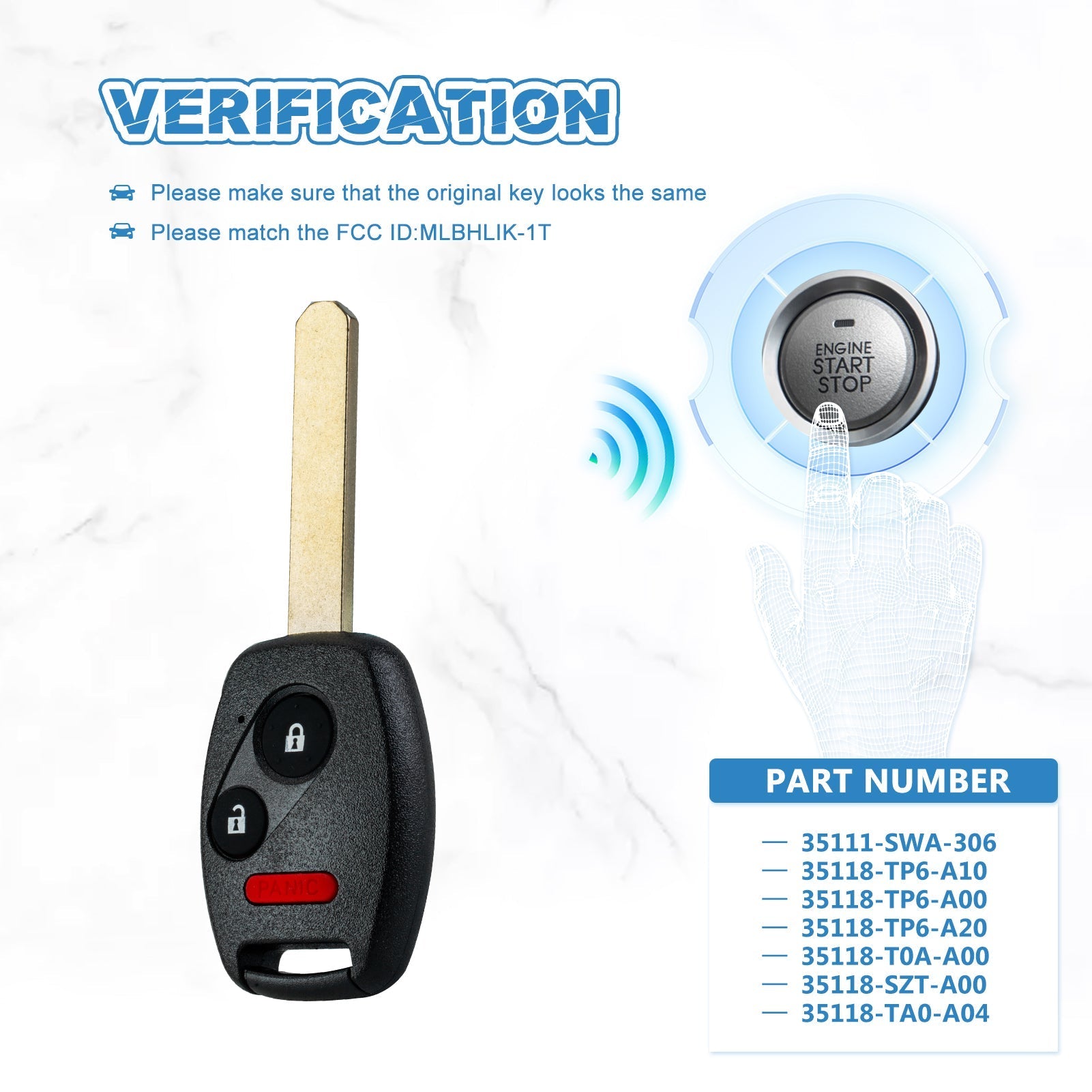 Car Key Fob Replacemnt for 2009-2013 Honda FIT Keyless Entry Remote 3 Button MLBHLIK-1T