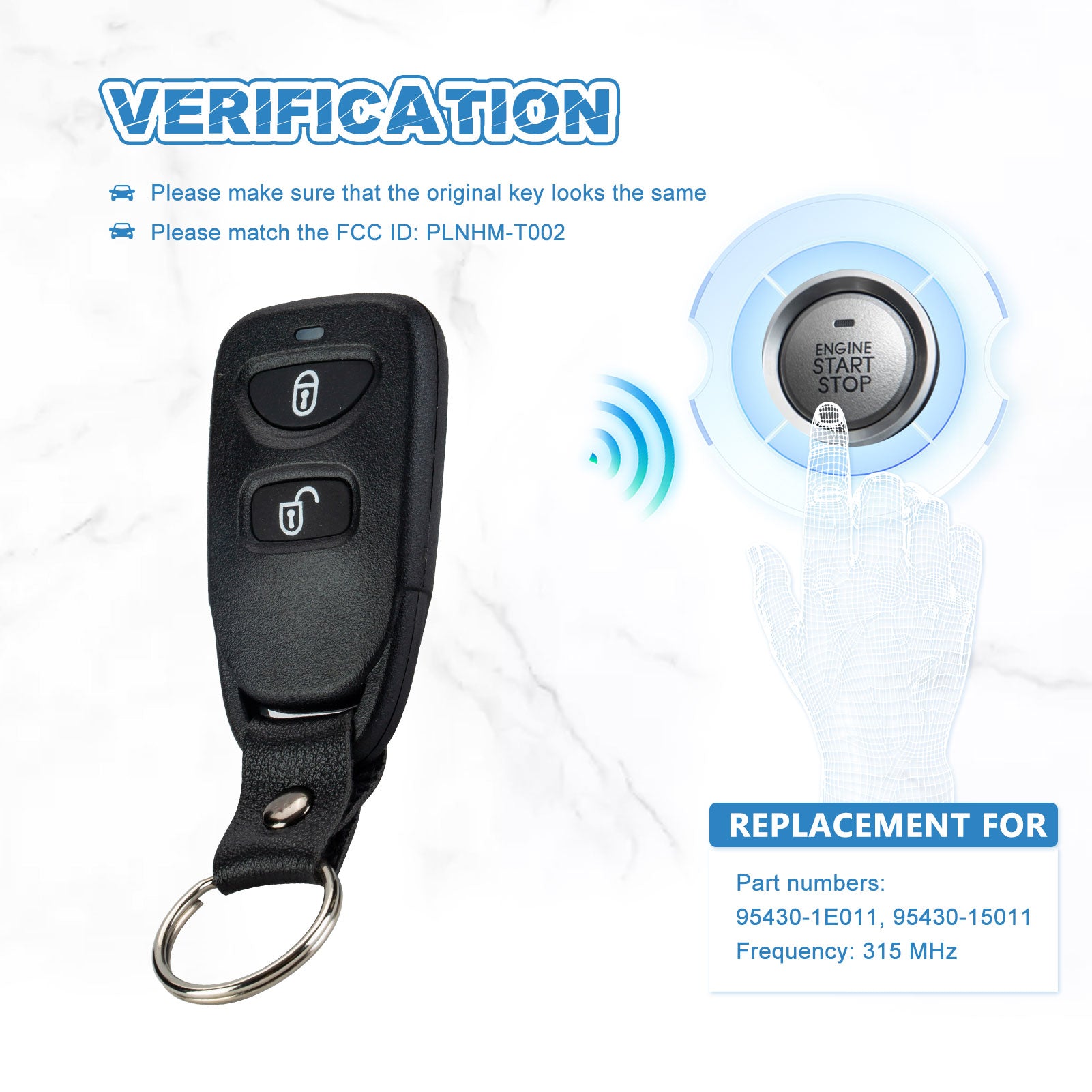 Replacement for Keyless Entry Remote fit for 2006 -2011 Hyundai Accent Remote car Key Fob PLNHM-T002