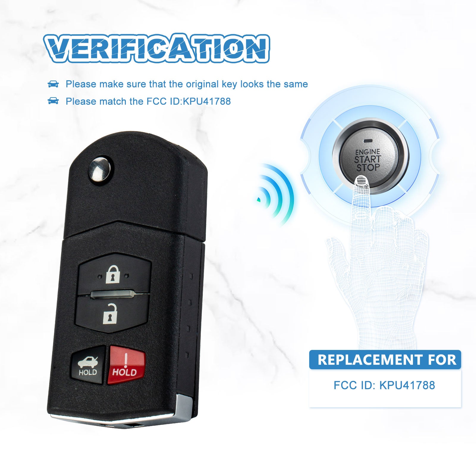 4 BTN Keyless Entery Remote Key Fob Replacement for 2005-2008 Mazda 6 Sedan RX-8 Keyless Entry Flip Remote KPU41788 KR-M4SC