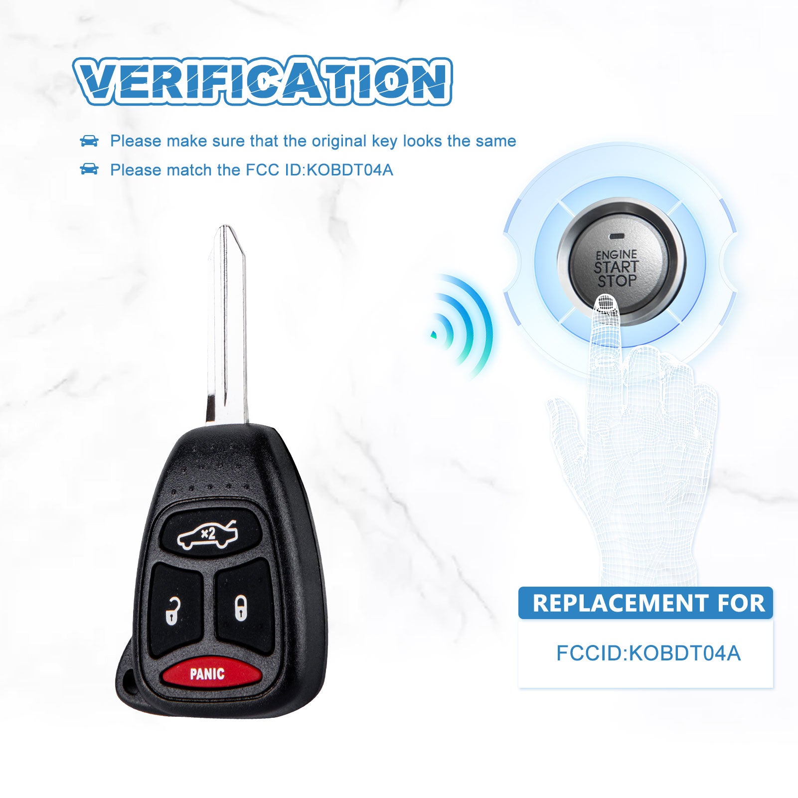 4 BTN Keyless Entry Remote Control Car Key Fob Replacement for 2005-2007 Chrysler 300 2007-2009 Aspen KOBDT04A  KR-D4SB