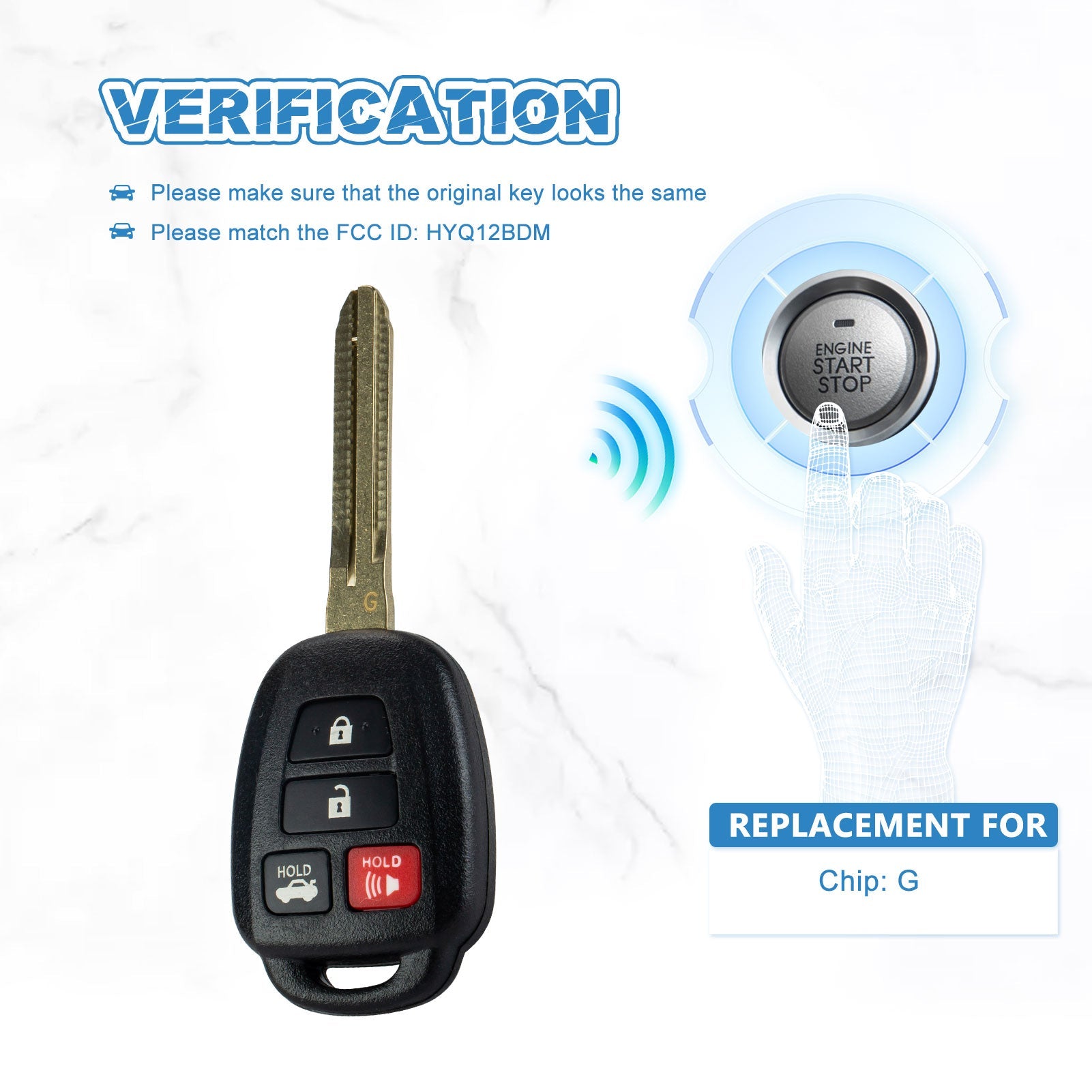 G Chip Remote Car Key Replacement for 2012-2014 Toyota Camry 4 Button HYQ12BDM  KR-T4SB