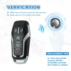 Smart Key Fob 5 BTN Replacement for 2015 - 2018 Ford Mustang with FCC ID: M3N-A2C31243300