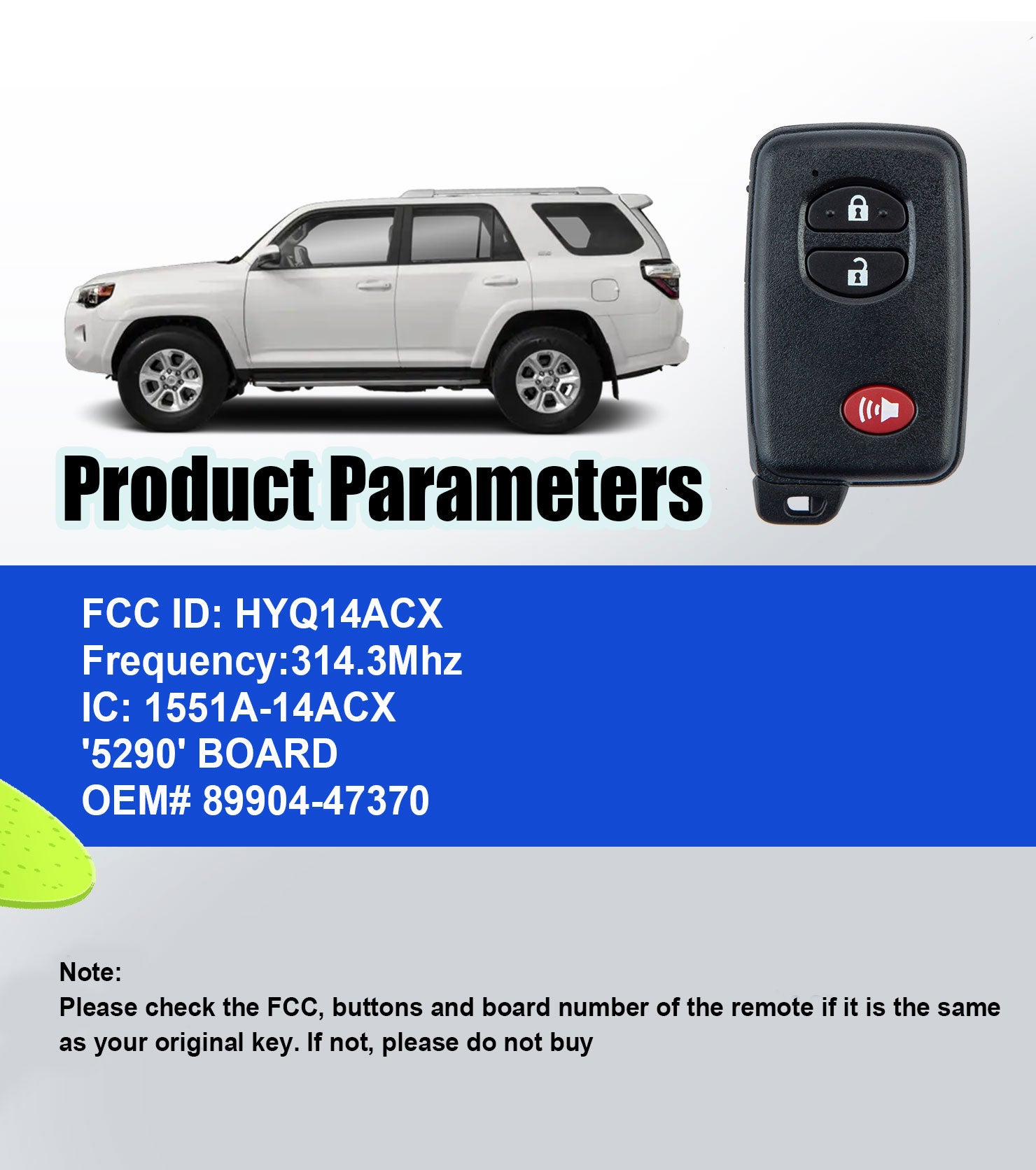 Voice Installer Kit Smart Car Key Keyless Entry Remote Replacement for 2010-2019 Toyota 4Runner 2010-2015 Toyota Prius 2009-2016 Toyota Venza HYQ14ACX 5290 Board
