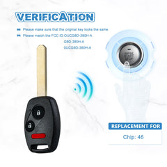 New 3 BTN Car Key Fob Replacement for Honda Keyless Entry Remote OUCG8D-380H-A  KR-H3SA