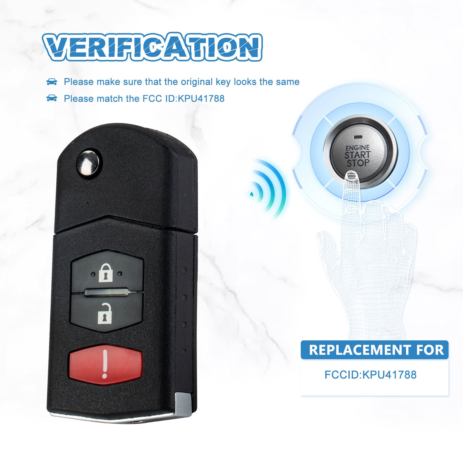 3 BTN Keyless Entry Remote Replacement for 2005-2008 Mazda 6 RX8 FLIP KPU41788